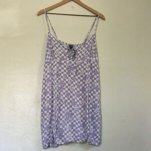 Wild Fable Lavender White Floral Checkered Sleeveless Mini Dress Sz XL Women